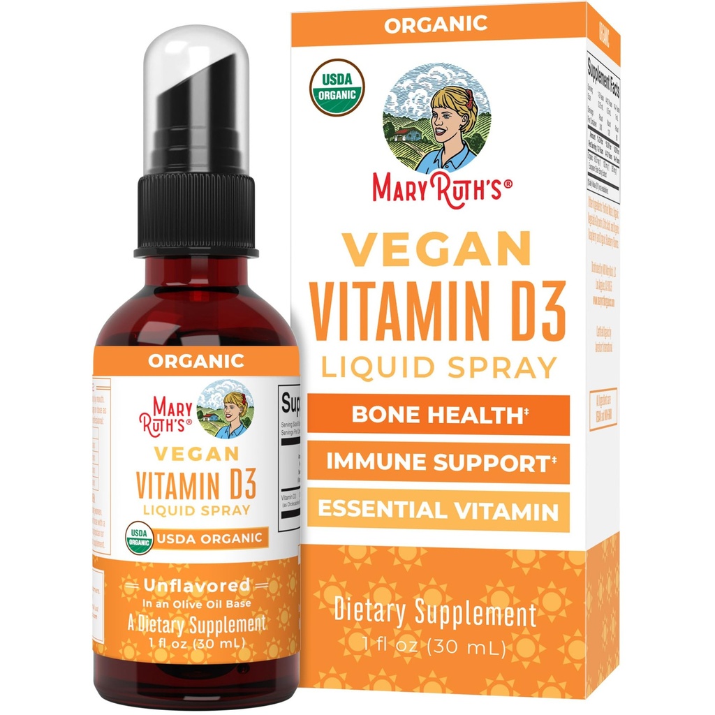 MaryRuth Organics Vitamin D USDA Organic | VIT D3 Liquid | 설탕 무료 | 성인용 액체 VIT D 스프레이 면역 지원 | 뼈 건강|비건 | 글루텐 프리 | 비 GMO | 30 인분