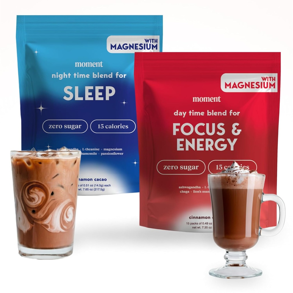 명상 모멘트 초콜릿 드림 & 카카오 Adaptogen 버섯 번들 | Sleep & Energy | 0 Sugar | 핫 초콜릿 & 커피 대안 | Reishi, Ashwagandha, Lion's Mane, GABA | 30 인분