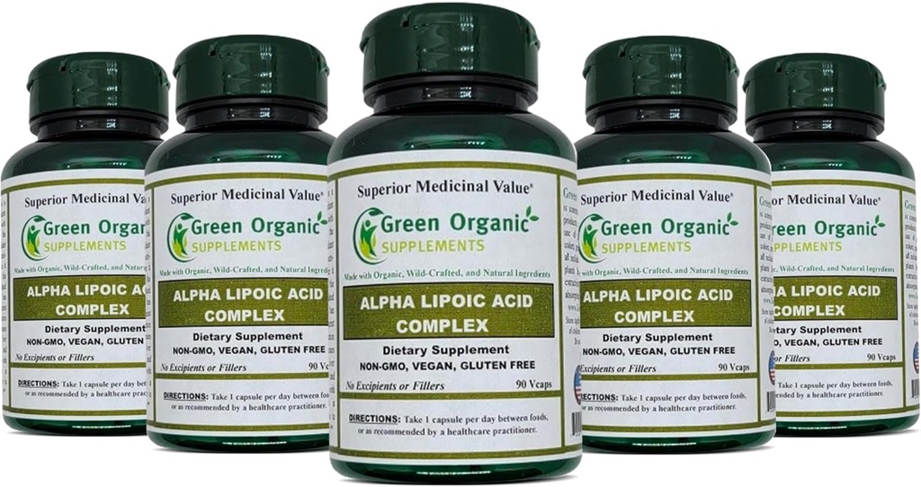 녹색 유기 보충교재 알파 Lipoic 산성 단지, ALA, 90의 VCaps 알파 Lipoic 산성 캡슐 (포장의 5)