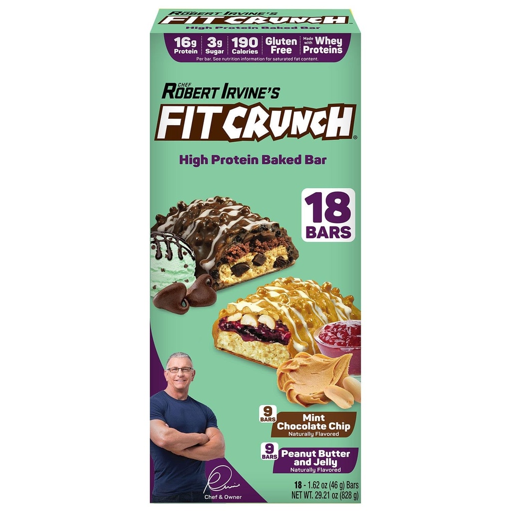 FITCRUNCH 단백질 막대기, 식사 크기 다양성 팩, 글루텐 자유로운 (18 막대기, 민트 초콜렛 칩 & 땅콩 버터 젤리)