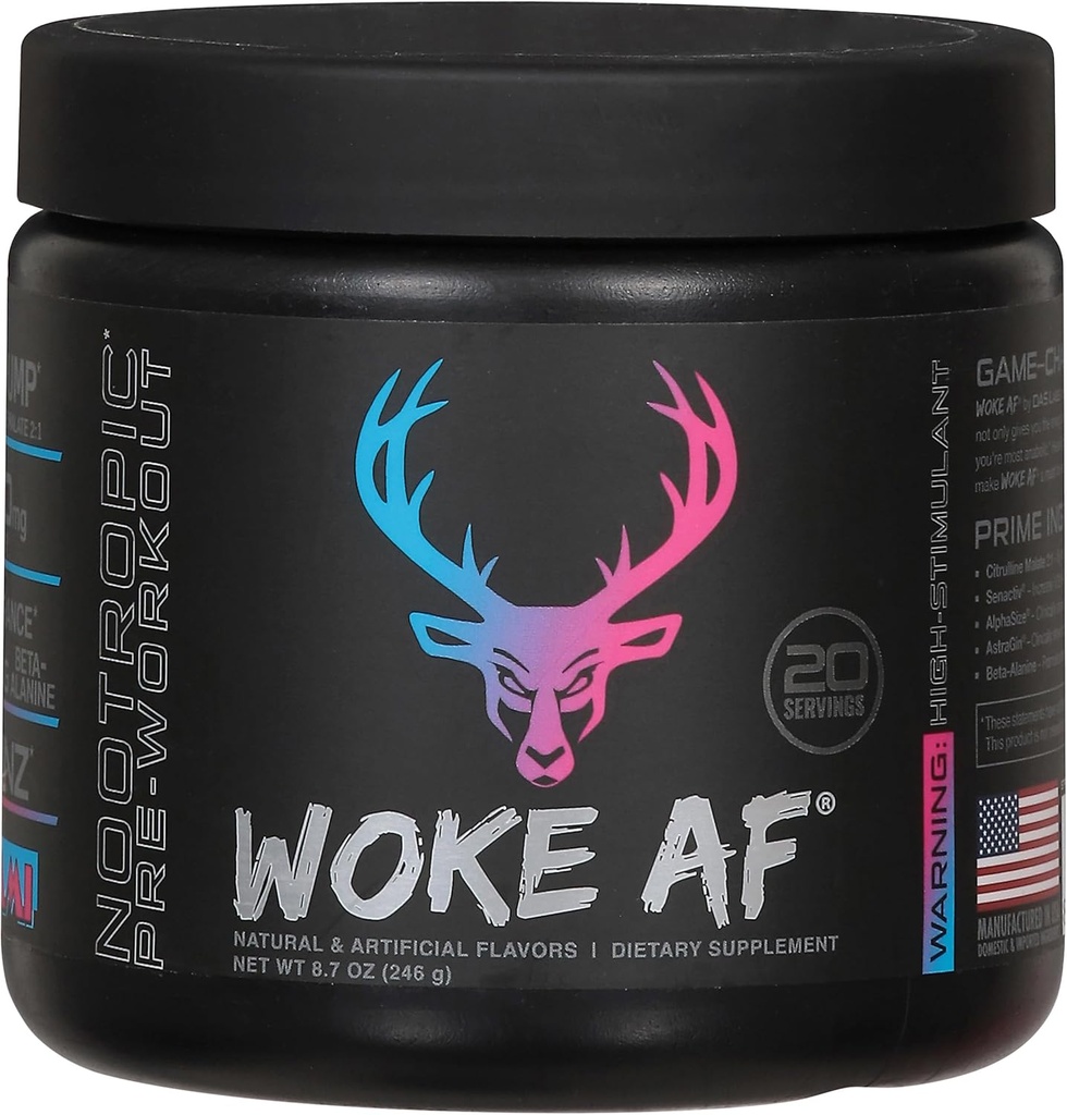 Woke Af Bucked Up Pre-Workout Powder, 증가 에너지, 마이애미, 333mg 카페인, 20 서빙