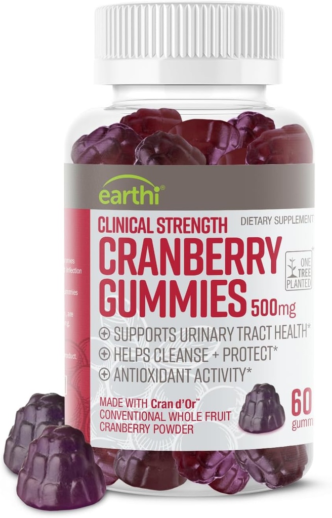 임상 힘 크랜베리 Gummies 500mg - 여성 & 남자를 위한 Urinary Tract 지원 건강 - Cleanse & Protect에 산화 Superfood - 크랜 d' 또는 크랜베리 분말 보충교재 (60의 Gummies)