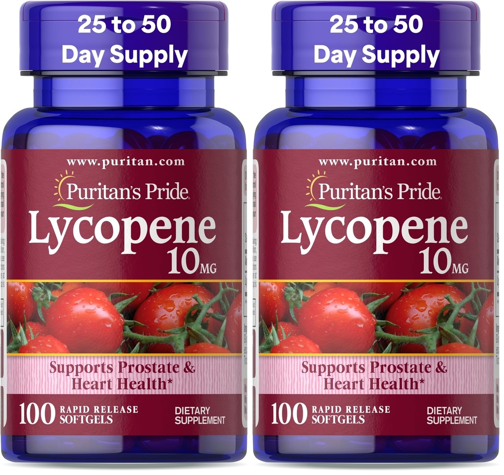 Puritan의 Pride Lycopene, 전립선 및 심장 건강 지원을위한 보충 * 10 Mg Softgels, 100 개 (패치 2)