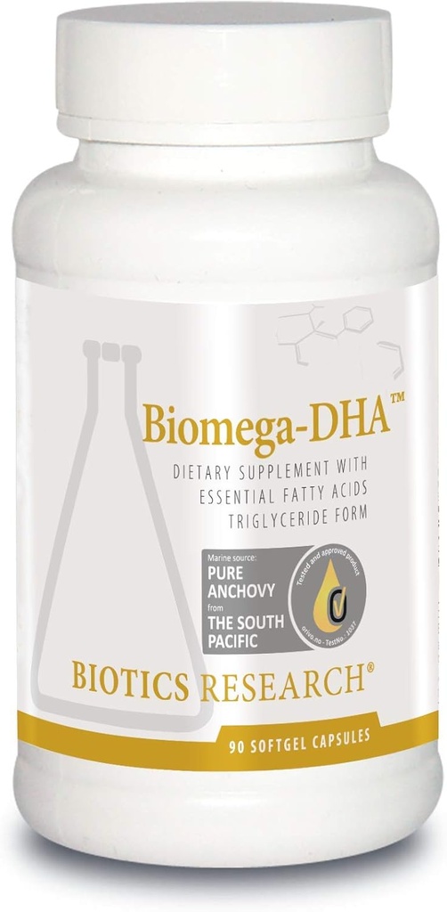 생물 연구 Biomega DHA 물고기 기름, 600 mg DHA, 지원 학습 및 기억, 태아 뇌 비타민, 90 Softgel 캡슐