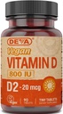 Deva Vegan 비타민 D2 800 IU, 동물성 성분 없음을 가진 Ergocalciferol 보충교재, 빠른 용해, 90의 정제, 1 팩