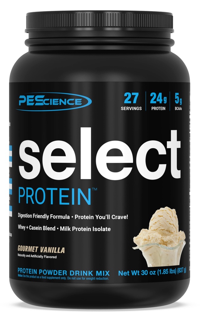 PEScience Select Protein Powder, Whey and Casein Blend, 여성과 남성, 낮은 칼로리, 낮은 차브, Keto Friendly, 글루텐 무료 - Gourmet Vanilla - 27 서빙