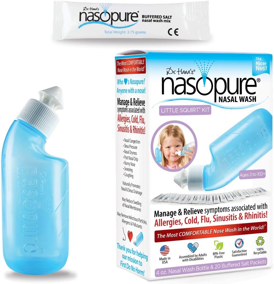 Nasopure Nasal Wash, Little Squirt Kit, "The Nicer Neti Pot" Sinus Wash Kit, 편안한 Nasal Rinse 4 Oz Bottle & 20 Salt Packets (3.75 Gr each), Nasal Congestion, 콜드, 알레르기, Nasal 관개