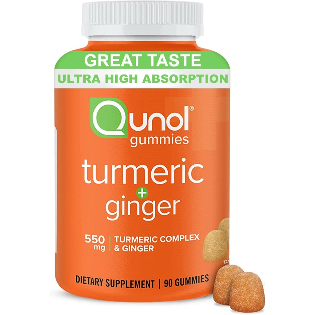 Qunol Turmeric 및 Ginger Gummies - Ultra High Absorption, 90 Count Vegan 및 Gluten 무료 Gummies와 공동 지원 보충
