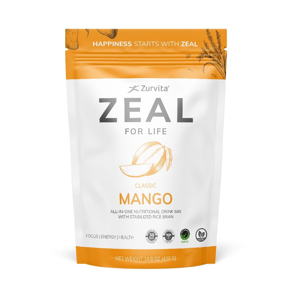 Zurvita Zeal for Life Wellness Drink Mix - 망고 맛 - 글루텐 프리, 비건, 바이오틴, 비타민 B12, C, D, E, 철, 마그네슘 - 30 서빙 (420g)