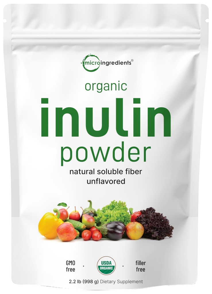 마이크로 성분 유기 Inulin FOS 섬유 분말, 2.2 lb | Intestinal & Colon 건강을 위한 빠른 수용성 Prebiotic | Smoothies & 음료를 위한 자연적인 섬유 | Vegan 친절한