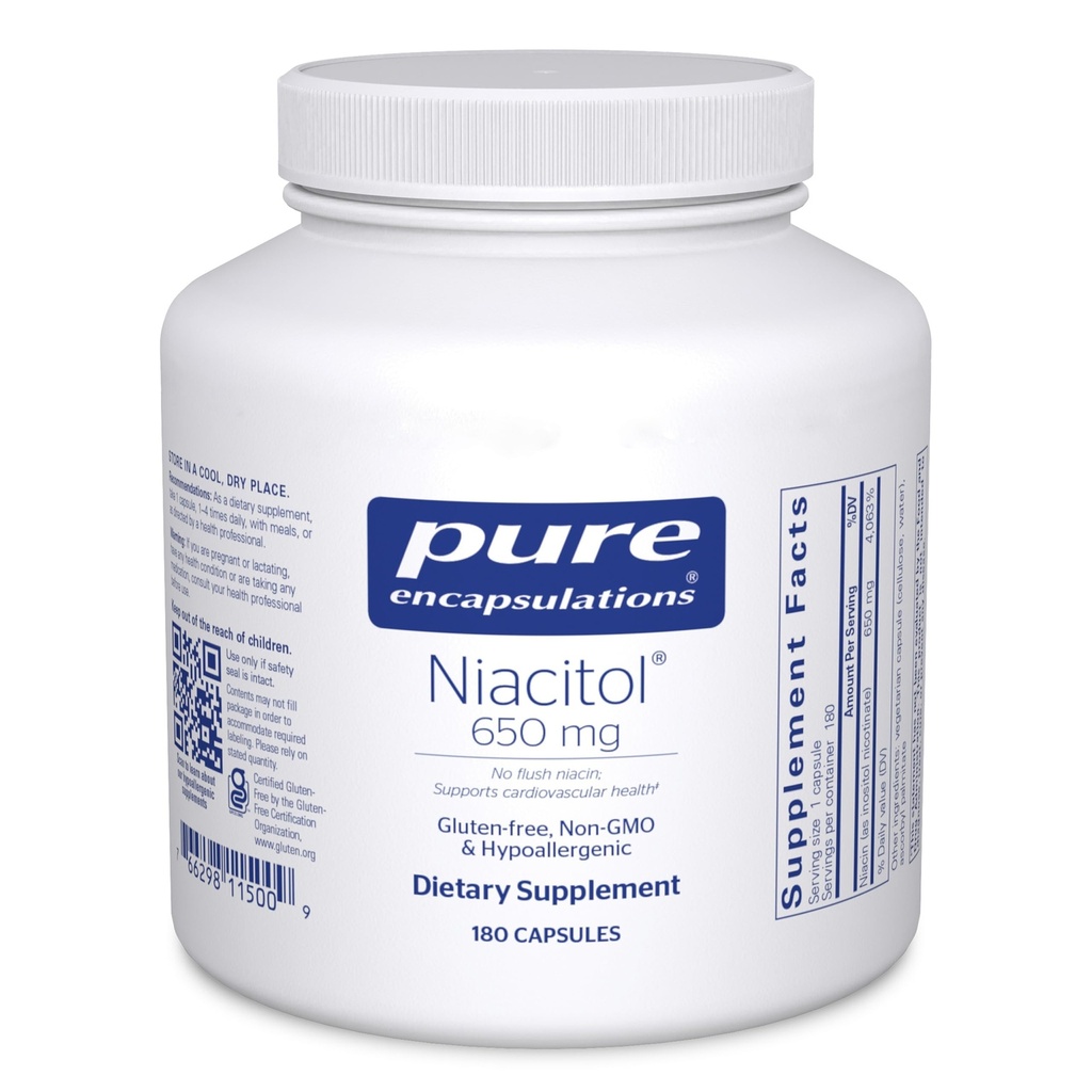 Pure Encapsulations Niacitol 650 mg | Hypoallergenic No-Flush Niacin to Support Digestion, 호르몬 합성 및 조직 형성 | 180 캡슐