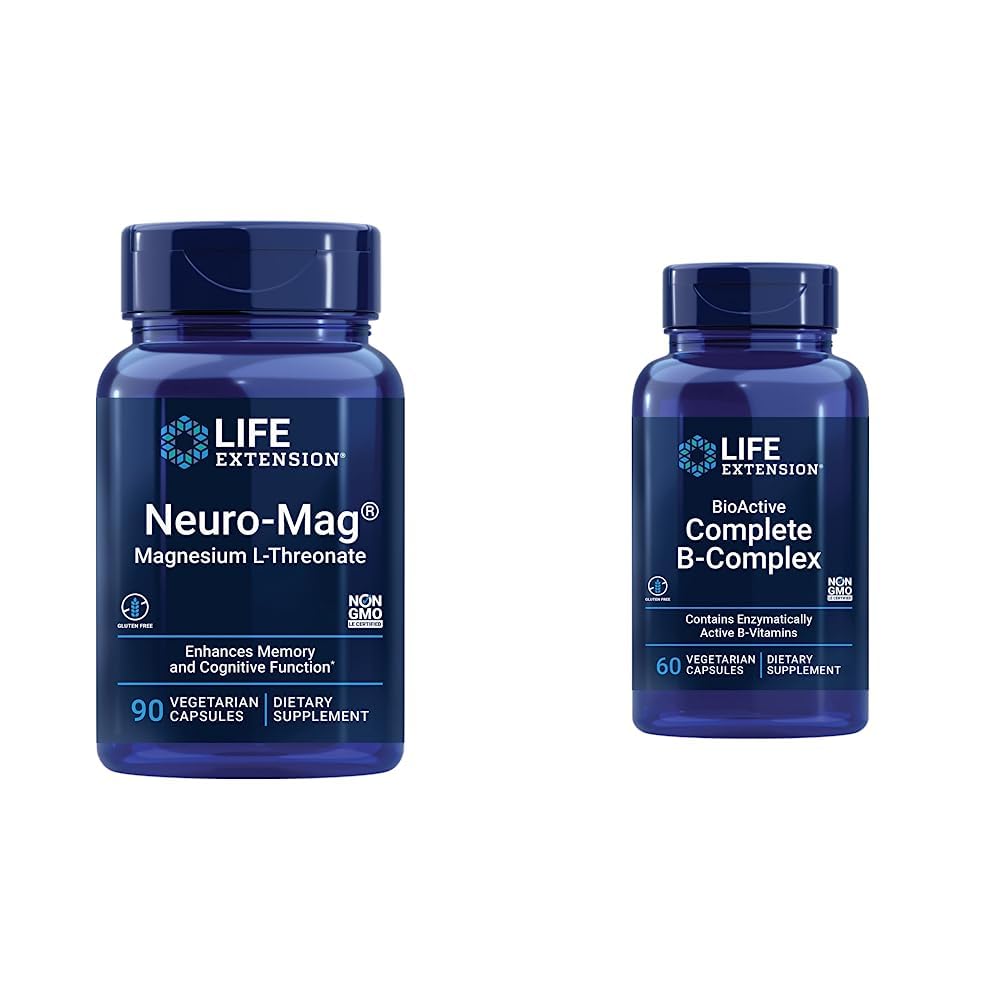 Life Extension Neuro-mag 마그네슘 L-threonate 및 Bioactive Complete B-Complex for Brain, Heart, Nerve Support
