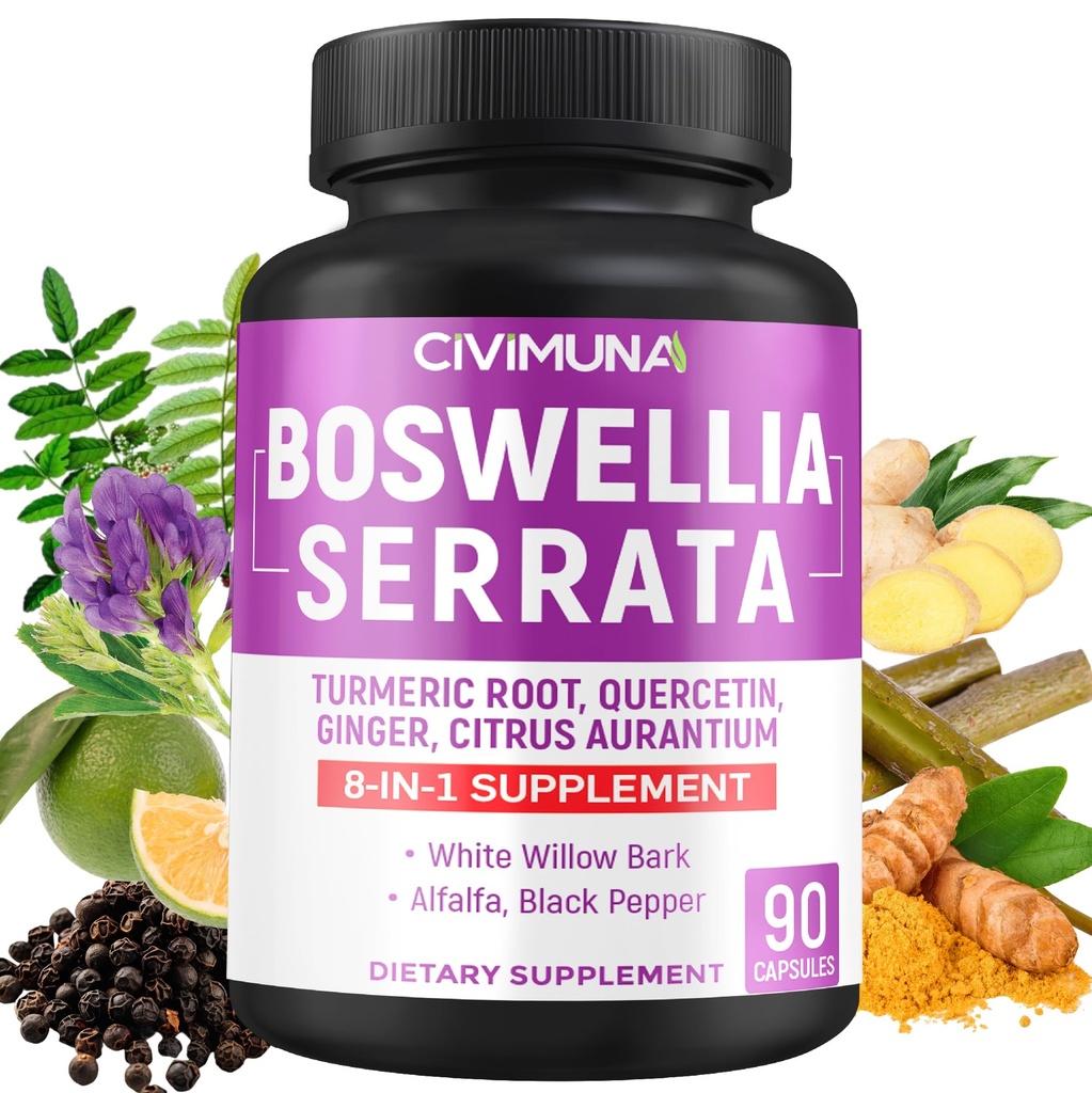Boswellia 캡슐 Boswellia, Turmeric, Quercetin 및 더 많은 - 3 개월 공급을위한 90 캡슐