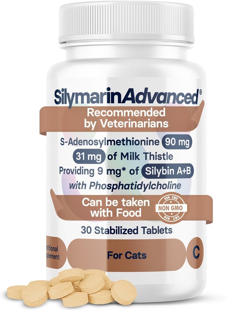 고양이를위한 간병 건강 보충 - S-Adenosylmethionine (Same) 및 Silybin - 30 정제와 고양이 간병 지원