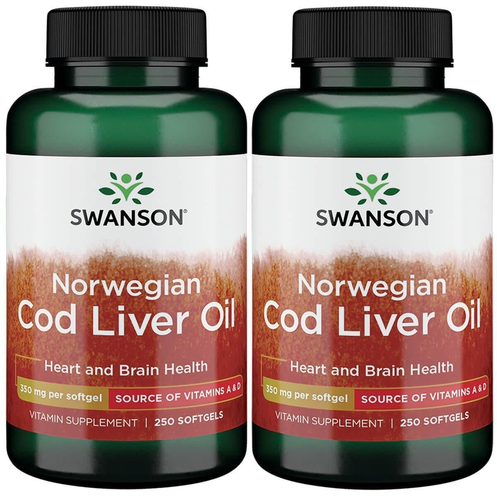Swanson Cod Liver 오일 1250 Iu A / 135 Iu D 250 Sgels (2 팩)