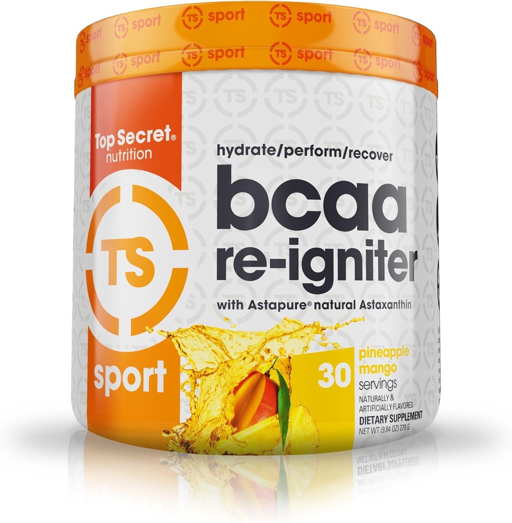 Top Secret Nutrition BCAA Re-Igniter Vegan Amino Acid 보충과 Astaxanthin 및 Electrolyte, 코코넛 물, 9.84 oz (30 인분), 파인애플 망고와 함께 하이드 록시 블렌드