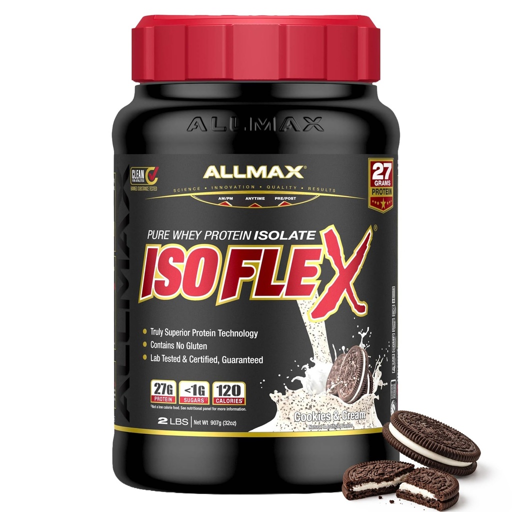 ALLMAX 영양 ISOFLEX Whey Protein Isolate, Cookies & Cream - 2 lb - 스쿠 퍼 당 단백질의 27 그램 - Zero Fat & Sugar - 99% Lactose Free - 글루텐 무료 & Soy Free - 약 30 인분