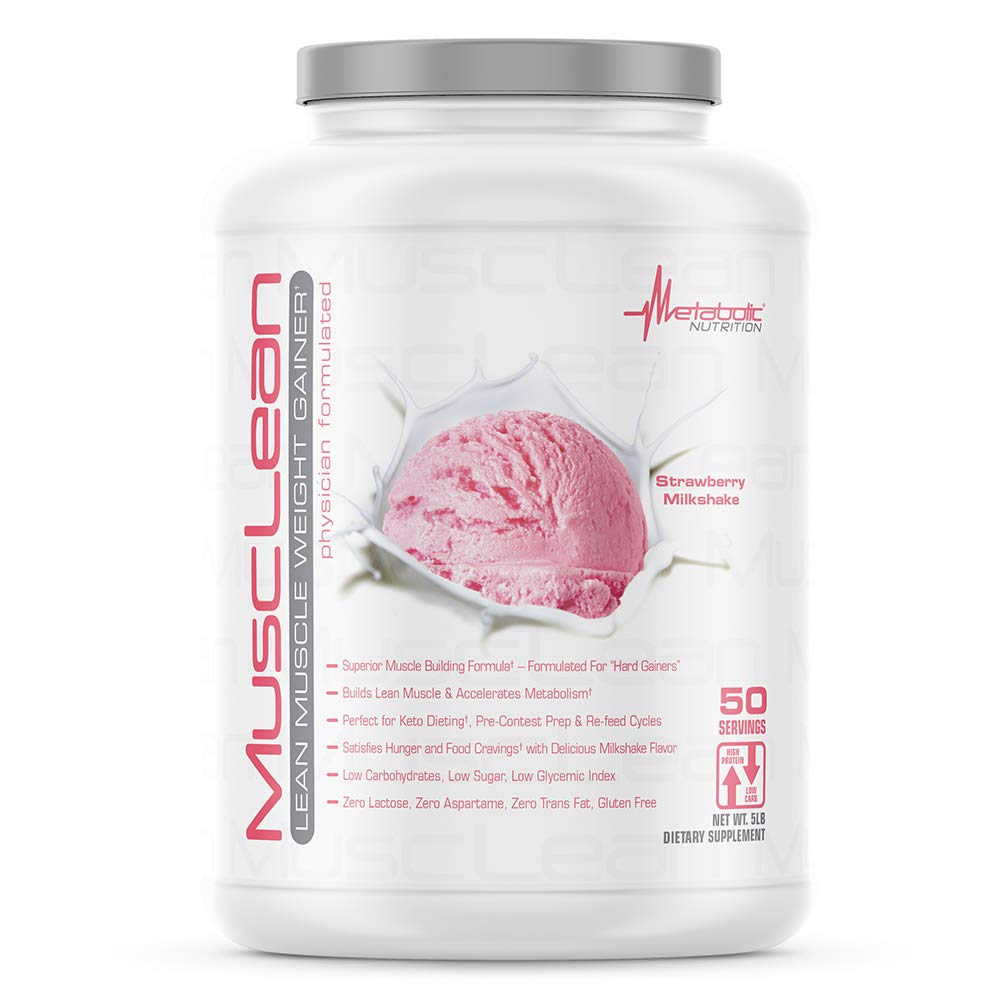 대사 영양 - Musclean - Milkshake, Whey 높은 단백질 식사 보충, 유지 보수 영양, 낮은 캐비티, Keto 다이어트, 소화 효소, 딸기, 5 파운드 (50 ser)
