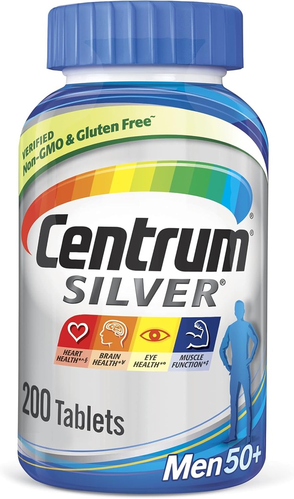 Centrum 실버 멀티비타민 남자 50 플러스, 비타민 D3, B 비타민 및 아연, 글루텐 무료, 비 GMO 성분과 멀티비타민 / Multimineral 보충 - 200 개