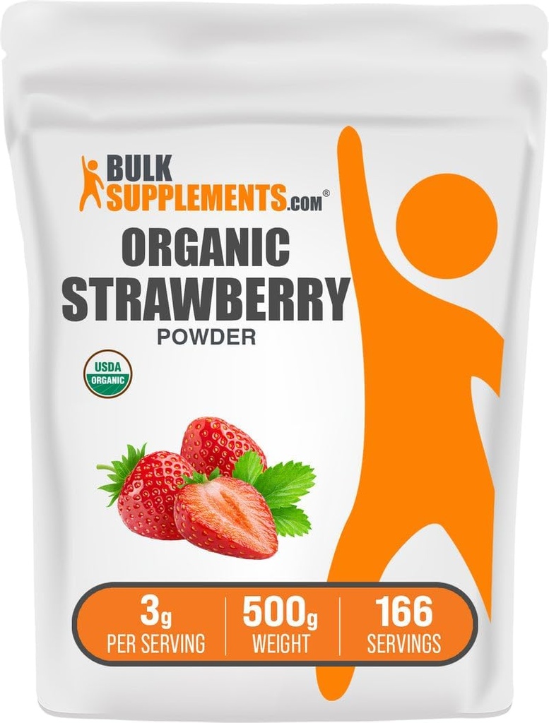 BulkSupplements.com 유기 딸기 분말 - 유기 딸기에서 과일 분말 - 설탕 추가 및 글루텐 없음, 서빙 당 3g, 500g (1.1 파운드) (1 팩)