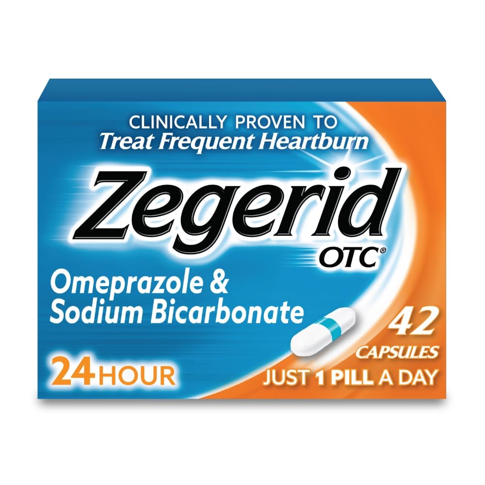 Zegerid OTC, 24Hour Heartburn 구호, Acid Reflux Medicine 및 Antacid, 치료 Frequent Heartburn, Omeprazole 20mg + 나트륨 Bicarbonate, Proton Pump Inhibitor (PPI), 42 캡슐
