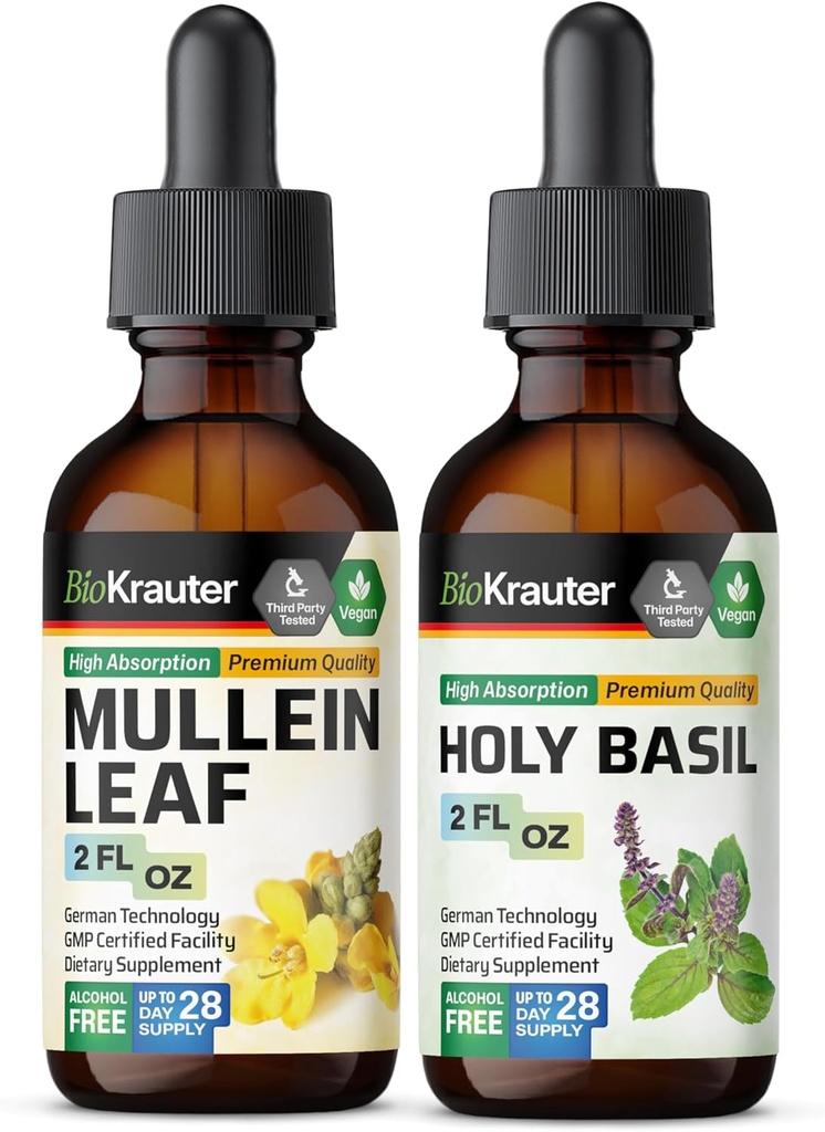 BIO KRAUTER Mullein Tincture 2 Fl. Oz. & 성 바실 Tincture 2 Fl. Oz.