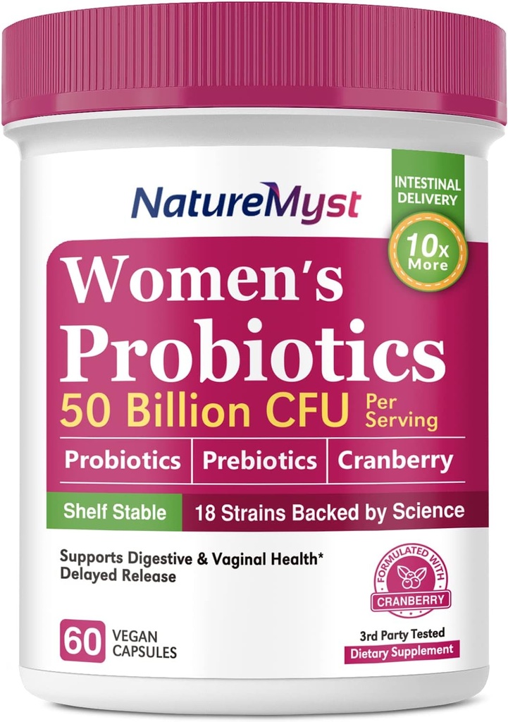여성 프로바이오틱스, 50 억 CFU, 여성 18 Strains, Plus Prebiotic & Cranberry, Digestive, Vaginal & Urinary Health, 선반 안정, 60 지연 릴리스 Vegan Caps 지원