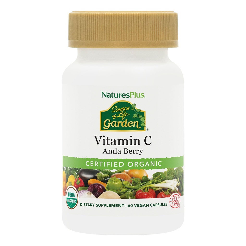 생명 정원의 자연 플러스 소스 인증 유기 비타민 C - 500 mg, 60 Vegan 캡슐 - 전체적인 음식 면역 지원 보충교재, 산화 방지제 - 채식주의, 글루텐 - 무료 30 서빙