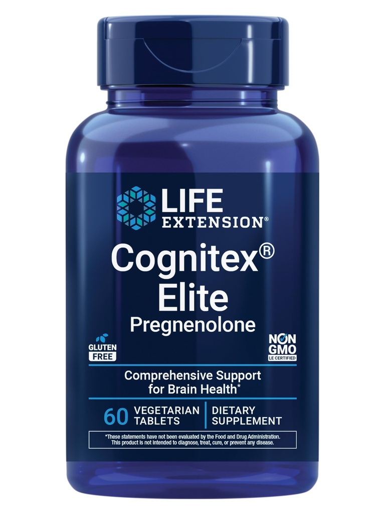 Life Extension Cognitex® Elite Pregnenolone, sage, Blueberry, ashwagandha, phosphatidylserine, Advanced Formula, Attention, Focus, Memory, Gluten-Free, Non-GMO, 채식, 60 정제