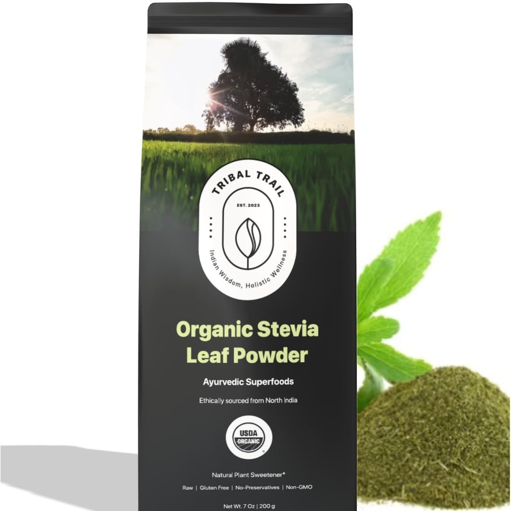 Organic Stevia Powder | 7.05 oz | USDA Organic & Non-GMO | 북인도 소스 | 재활용 크래프트 백 | 천연 스테비아 | 식물 기반 설탕 무료 대체