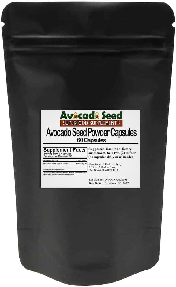 Avocado Seed Powder Capsules [60 Count] #1 Prebiotic Fiber + Antioxidant Supplement, Raw Food, Digestive Health - 궁극적 인 지속 가능한 SuperFood