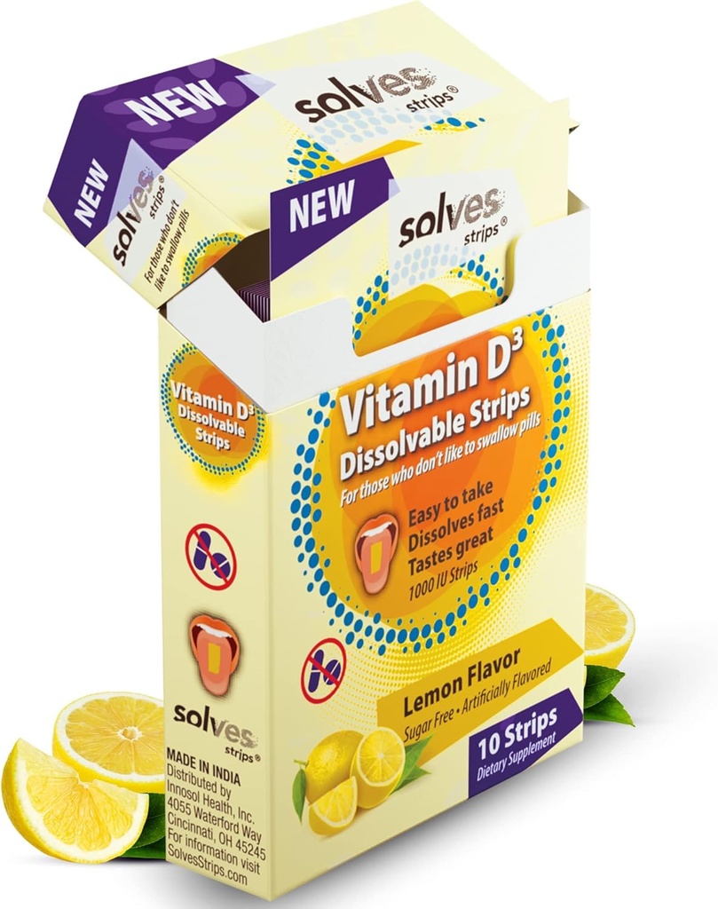 Solves Strips® Swift Vitamin D3 Uptake - Lemon Zest Twist, High Potency, Sugar Free, All-Natural, Pill-Free, Daily Bone & Immune Health Essential (포장 30)