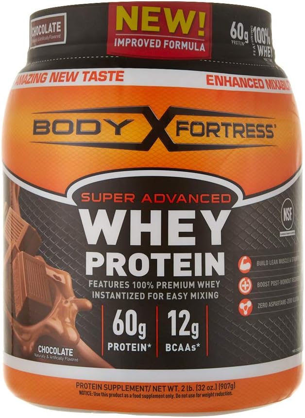 바디 요새 슈퍼 고급 Whey Protein Powder, 초콜릿 맛, 글루텐 무료, 2 Lb