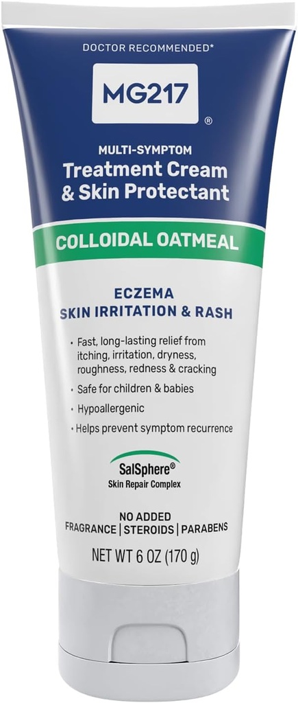 MG217 Eczema 몸 크림 2% 콜로이드 Oatmeal, 건조, 가려움증, 자극 피부, Cruelty, 스테로이드 및 향수 자유로운 Moisturizer, 6개 oz 관을 위한 진정 기복
