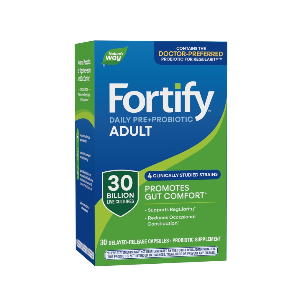 Nature's Way Fortify Daily Pre+Probiotic 성인 30 억, 면역 및 소화 건강 지원을위한 Probiotics *, 30 억 라이브 문화, 30 캡슐