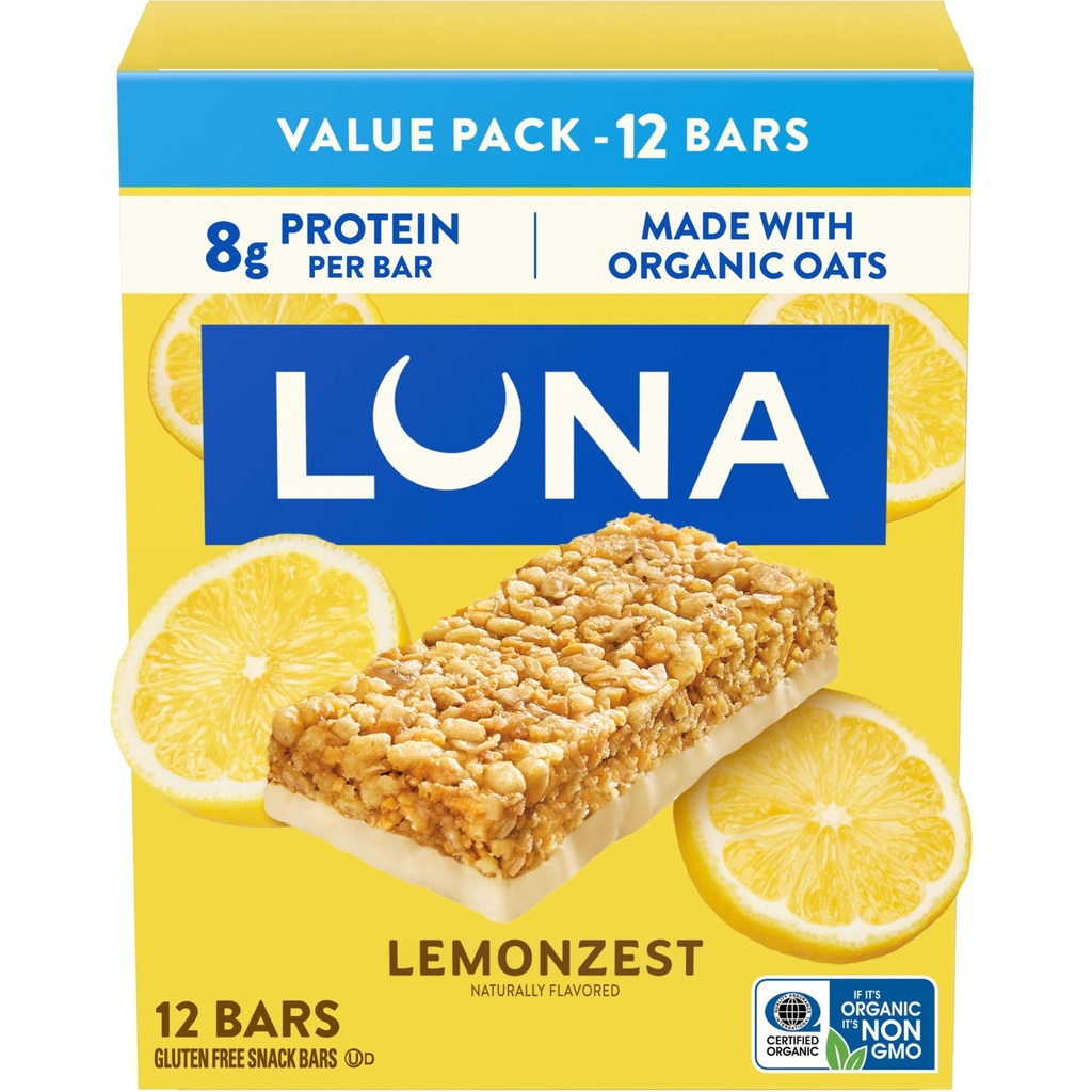 LUNA Bar - LemonZest flavor - 글루텐 무료 스낵 바 - Non-GMO - Protein Bar - 유기 귀중품으로 만든 - Value Pack (12 팩)