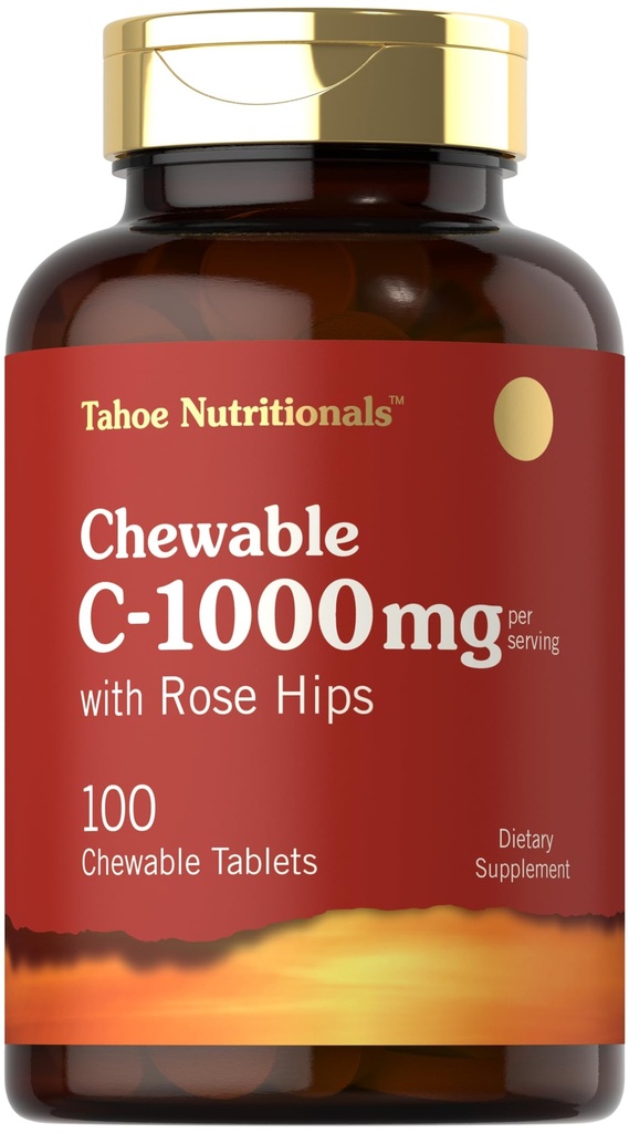 Carlyle Vitamin C Chewables | 1000mg | 100 정제 천연 오렌지 맛 | 채식주의, 비 GMO 및 글루텐 무료 보충 | 타호 영양