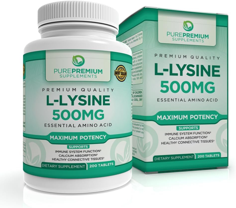 PurePremium L-Lysine 500 mg 보충교재 - 최대 힘 - Immune 지원 보충교재 - 빠른 흡수를 위한 순수한 리진 500mg - 7 달 공급 - 200 기타 제품