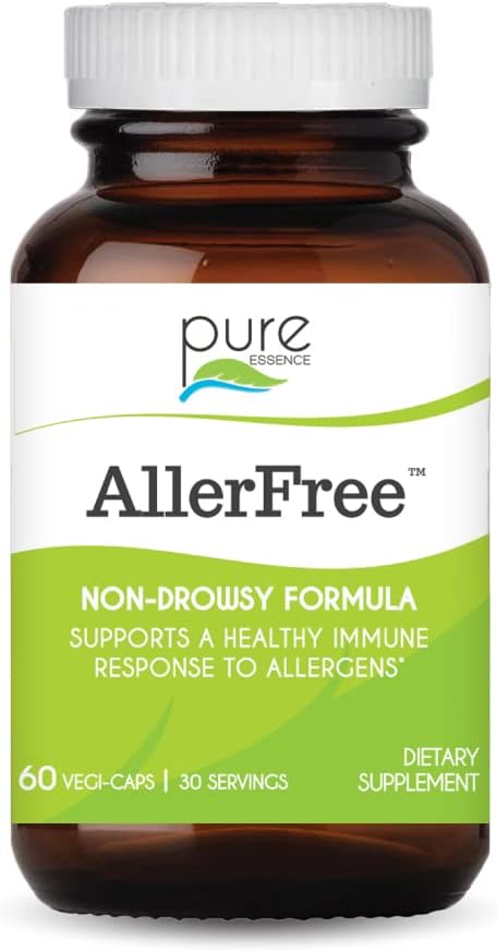 AllerFree Natural Allergy Support Supplement by Pure Essence Labs - Sinus와 Nasal Health Seasonal 알레르기를위한 비 Drowsy 알약 효소 및 허브 - 60 캡슐