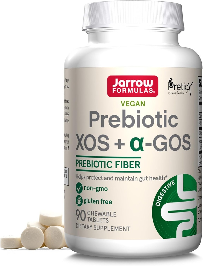Jarrow Formulas Prebiotic XOS + GOS - 섬유 복합 보충 - 90 Chewable Tablets - Enriches & Nourishes Gut Microbiome - Beneficial Bacteria의 성장 지원 - 30 서빙
