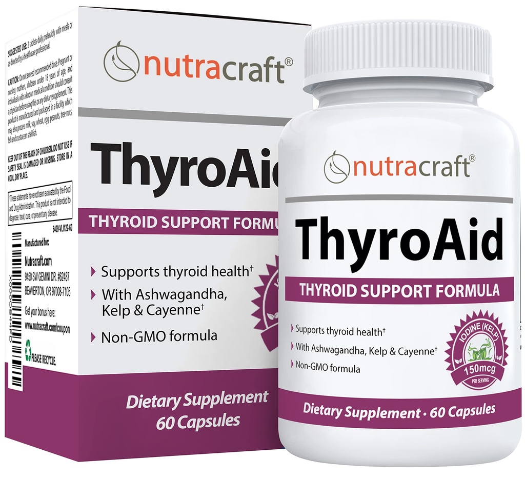 ThyroAid #1 Thyroid 지원 보충교재 | Iodine (Kelp)를 가진 자연적인 초본 갑상선 공식, Ashwagandha, L-Tyrosine & 더 많은 | 지원 갑상선 건강 & 에너지 수준 | 60의 캡슐