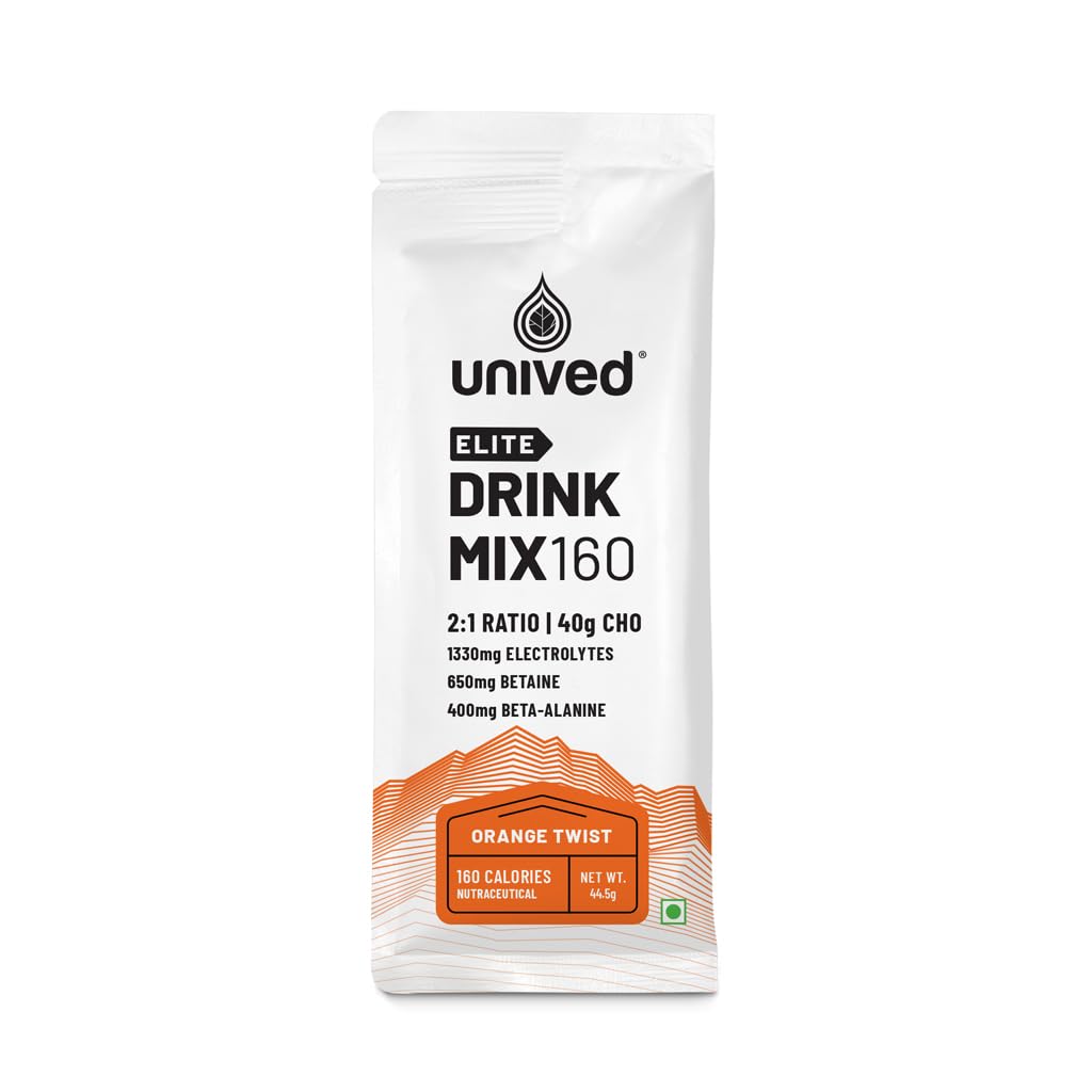 Unived Elite Drink Mix 160 | 이소토닉 에너지 음료 | Betaine & Beta-Alanine 2:1 비율 & 40g 탄수화물 | Endurance Athletes Sports Drink Orange Twist, 8 팩