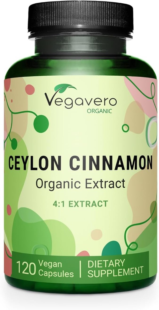 Vegavero Organic Ceylon Cinnamon | 2000mg | USDA 인증 | 인공 첨가물 | 4 개월 공급 | 실험실 테스트, 비 GMO | 120 캡슐 | Vegan