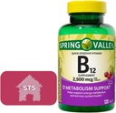 스프링 밸리 - 비타민 B12 빠른 용해 정제, 2,500 mcg, 체리 맛, 120 카운트 + STS 스티커.