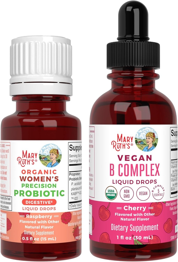 MaryRuth Organics Precision Probiotic for Women (Raspberry) 및 B Complex Drops (Cherry) | USDA Organic, Clean Label Project Verified® | 과트 건강 및 면역성 비타민 | Vegan, Non-GMO, 글루텐 프리