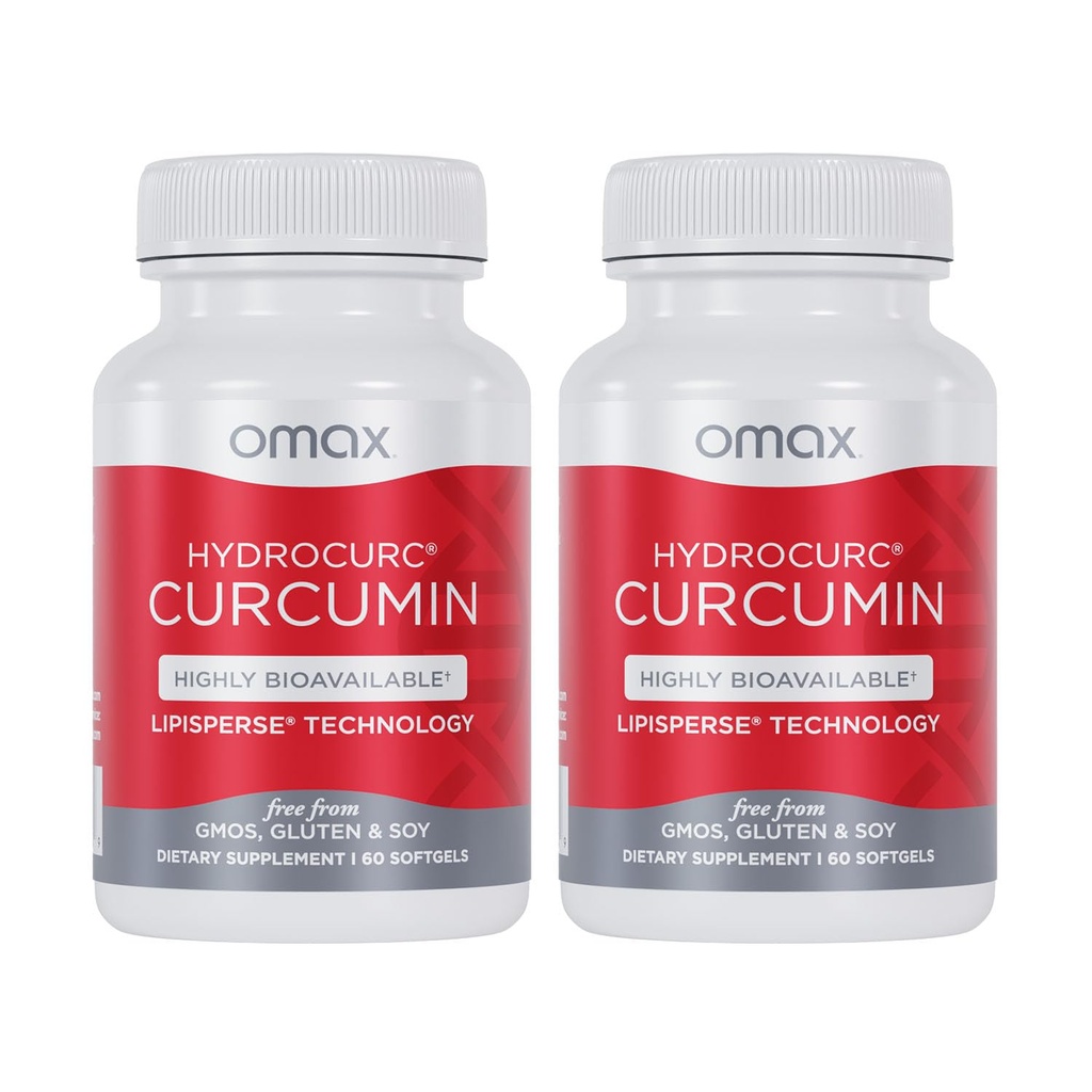 Omax3 2 팩- HydroCurc Turmeric Curcumin Softgels, 고생 생물 사용 MCT 오일 나노 입자 효능 및 흡수, 관절 건강, 120 Softgels