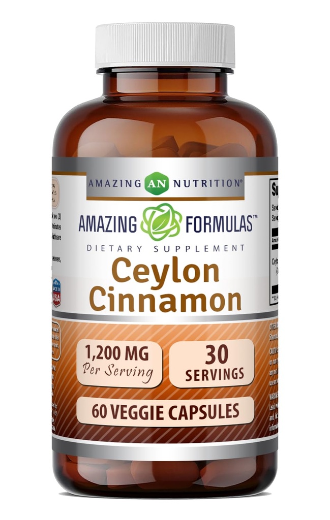 Amazing Formulas Ceylon Cinnamon 1200 Mg 보충 | 채식 캡슐 | Non-GMO | 글루텐 프리 | 미국에서 제작 (1 팩 | 60 개)