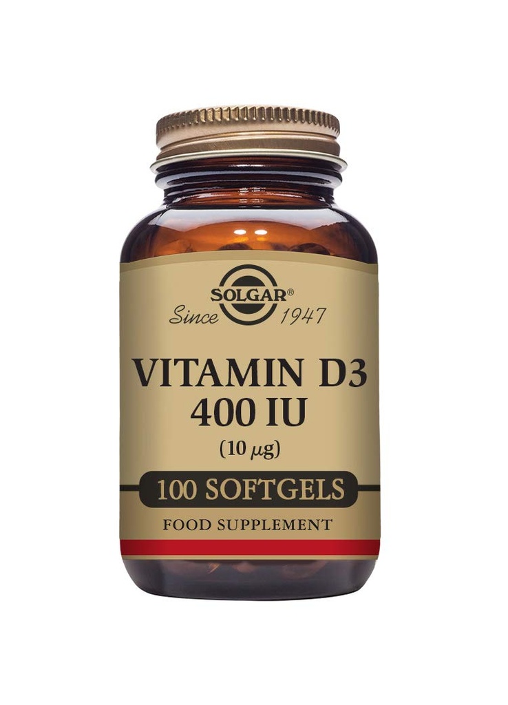 Solgar Vitamin D3 (Cholecalciferol) 10 MCG (400 IU), 100 Softgels - Bones & Teeth - Immune System Support - Non-GMO, Gluten Free, Dairy Free - 100 서빙