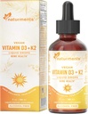 Naturments 비타민 D3 with K2 Liquid Drops (Lichen) +K2 Complex : Bone 및 Heart Health Formula Immune 지원 및 에너지 - 더 빠른 흡수 Non-GMO, Vegan Alcohol-Free, Sugar-Free 1 Fl Oz