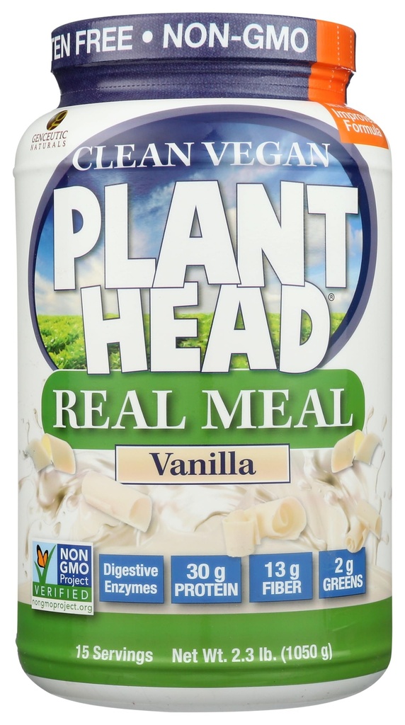 식물 머리 진짜 식사 유기 식물에 근거한 단백질 분말, 바닐라 - Vegan, 낮은 순수한 Carbs, 비 낙농장, 글루텐 자유로운, Lactose는, 설탕, 2.3 파운드를 추가했습니다